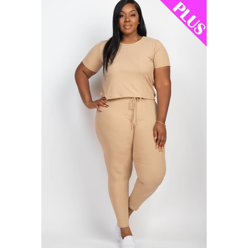 Plus Size Short Sleeve Top and Pants